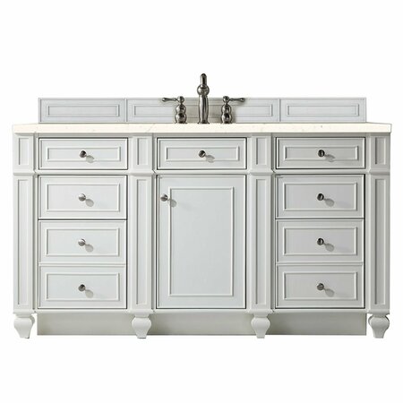 JAMES MARTIN VANITIES Bristol 60in Single Vanity, Bright White w/ 3 CM Eternal Marfil Quartz Top 157-V60S-BW-3EMR